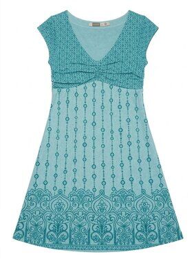 Athleta Blue Medallion Mixed Print Empire Waist V-Neck Dress - Small